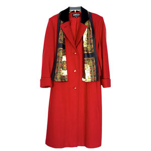 Vintage 80s Jofeld Red Wool Overcoat Velvet Collar Women 8 Made in USA Old Money